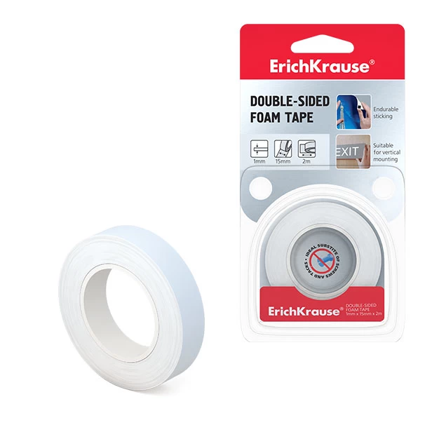 Bandă dublu adezivă ErichKrause, white, 1mmx15mmx2m