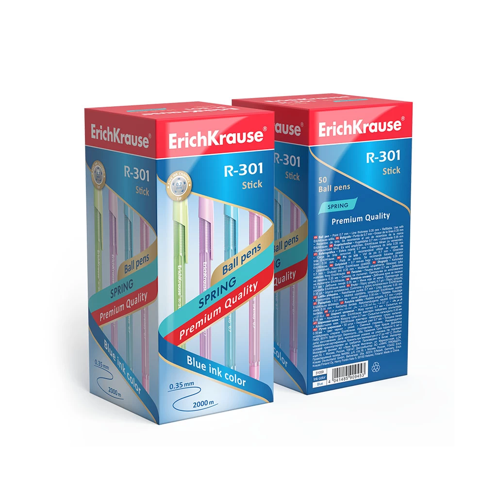 Pix pe ulei ErichKrause® R-301 Spring Stick&Grip 0.7, ink color: albastru