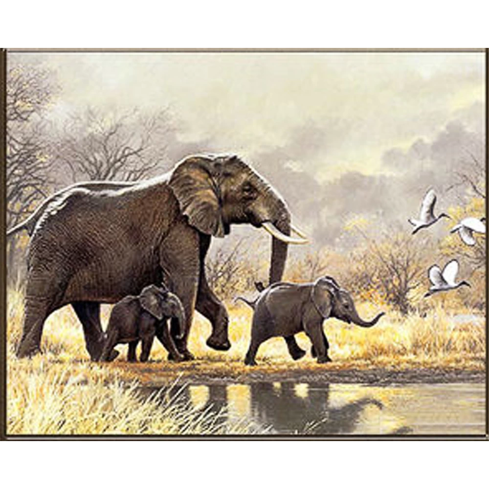 Mozaica cu Diamante 30x40 cm "Familie de Elefanti"