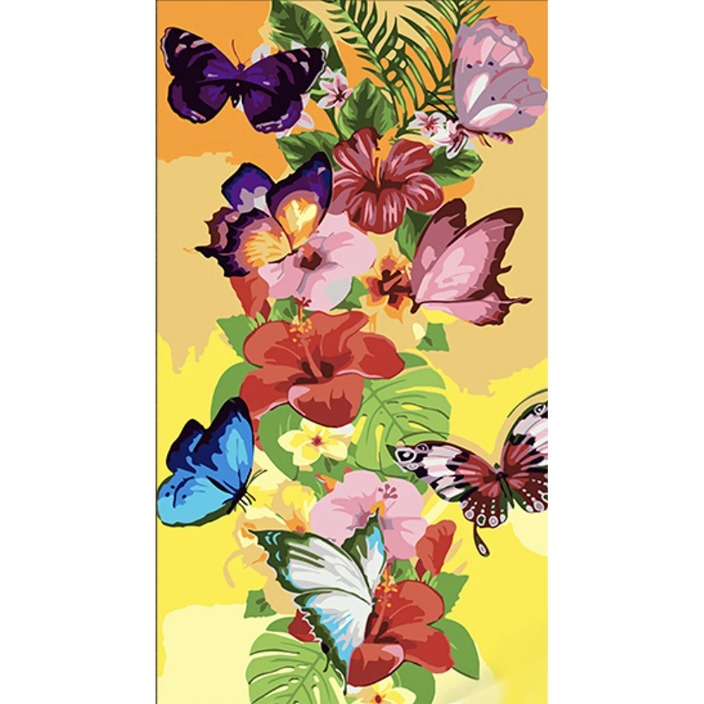 Tablou pe numere 50x25 cm "Flori colorate și fluturi"