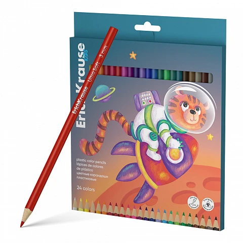 Creioane colorate triangulare plastic  Kids Space Animals 24 culori