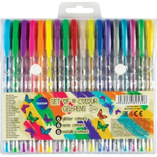 Pix gel 1mm METALLIC/GLITTER/NEON set 18 cul.