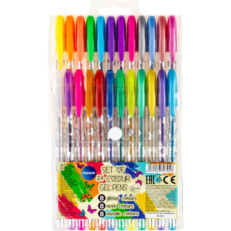 Pix gel 1mm METALLIC/GLITTER/NEON set 24 cul.