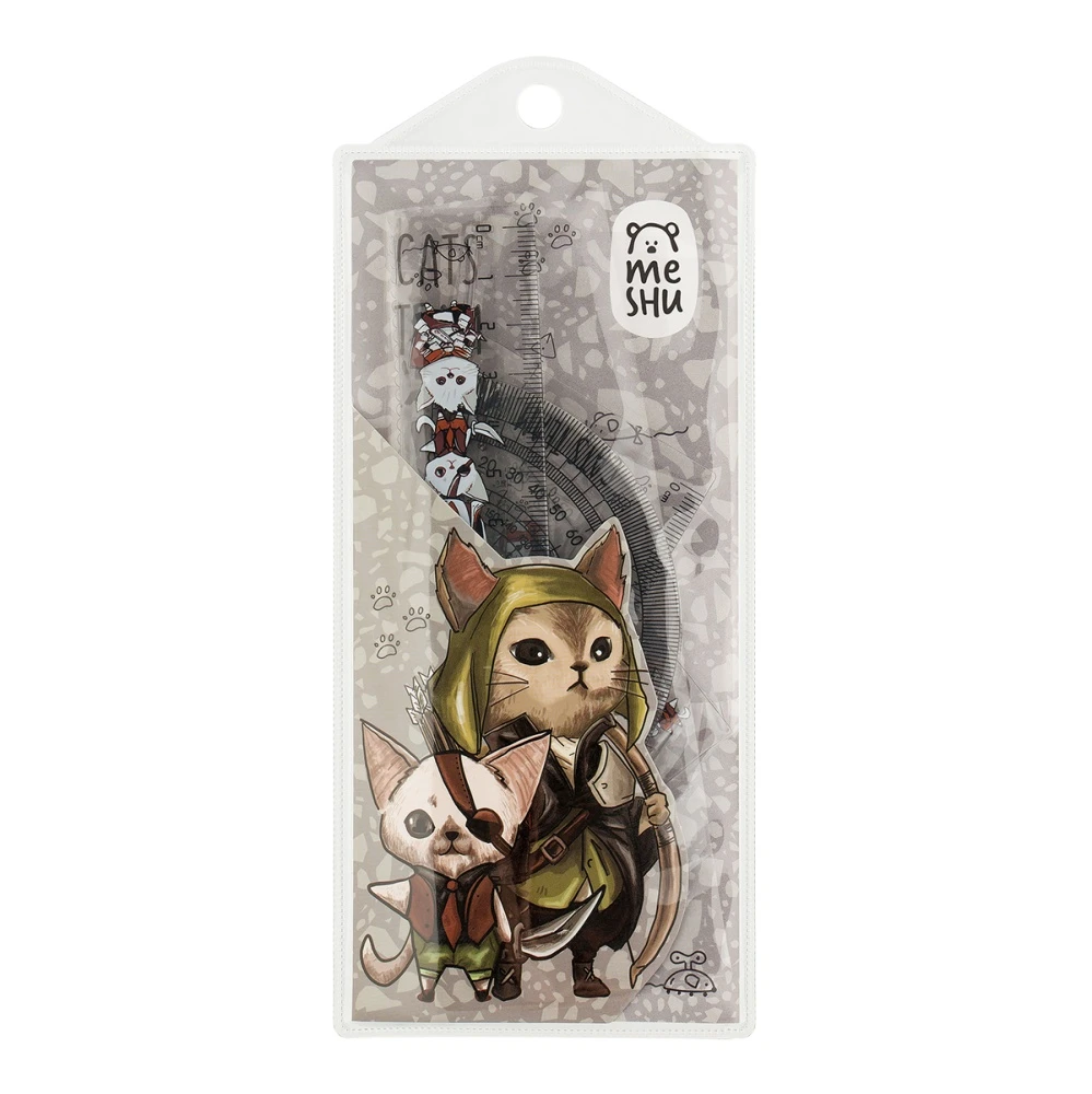 Set geometric 15cm (Rigla,Raportor, 2 Echere) , "Cats Team" , MESHU