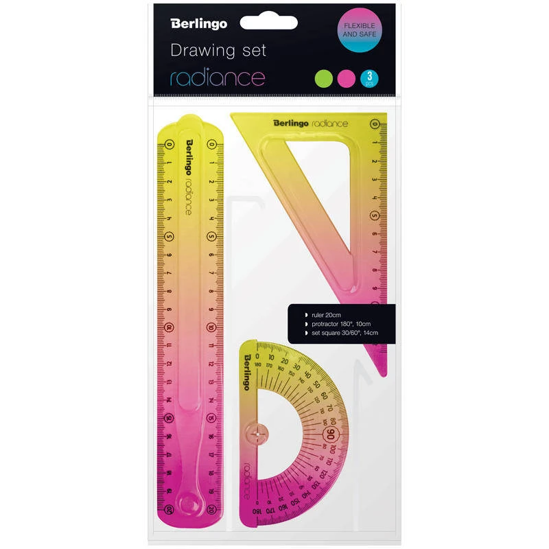 Set geometric 20cm (Rigla,Raportor,  Echer) ,"Radiance", Berlingo