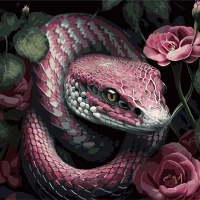 Tablou pe numere  40x40 cm "Șarpe exotic în atmosfera florală"
